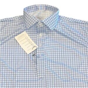 NWT Collars & Co Polo Shirt Sz M Dress Collar Performance Blue Tattersall Plaid